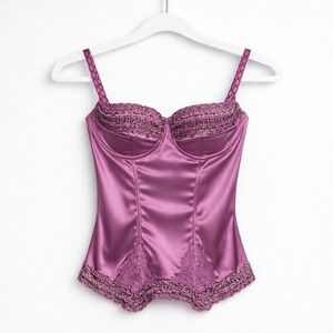 Jezebel Pink Satin Corset Bustier Top 36C Leopard Lace Coquette Barbie Y2K Glam